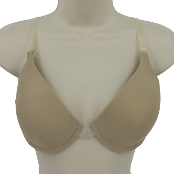 Maidenform 38C Bra Style 7609 Beige Clear Straps Underwire Lined Front Closure - Picture 1 of 14